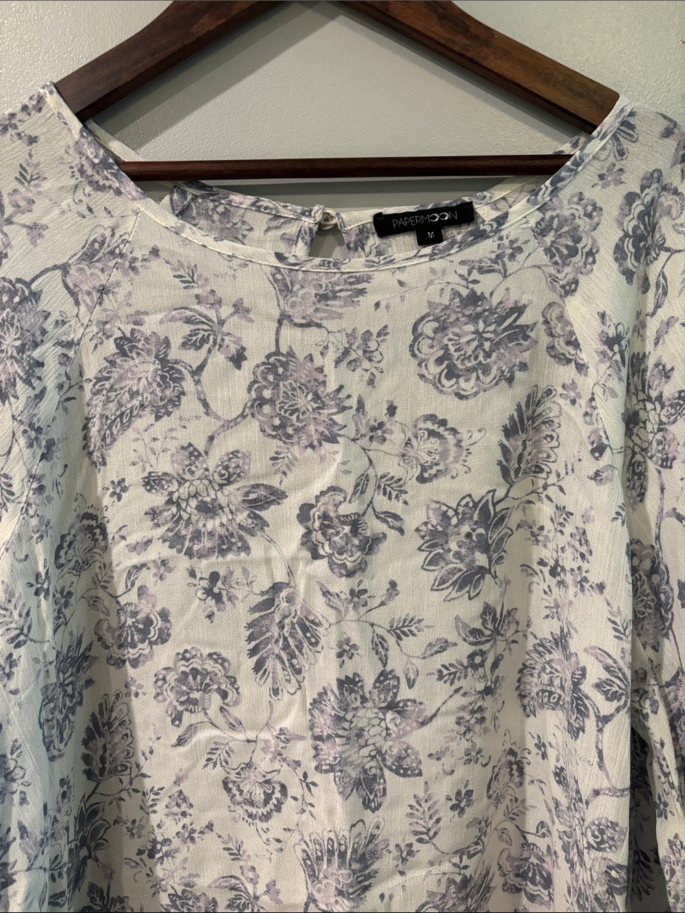 Papermoon White Floral Print Blouse with Lavender Accents